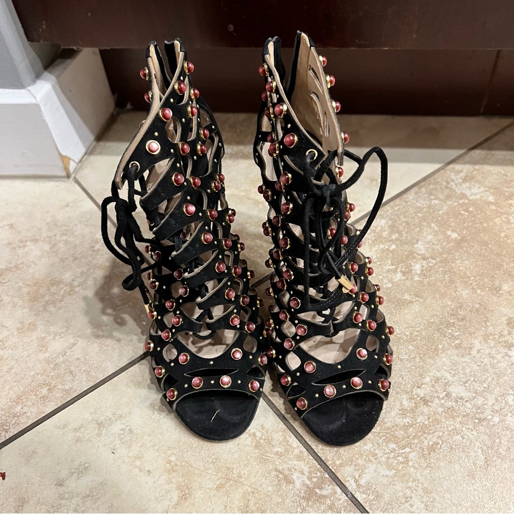 Elie Saab Studs & Suede Cage Sandals Size 36.5 - Picture 3 of 12